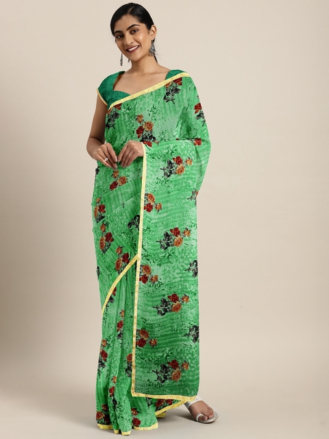 

Triveni Green & Mustard Yellow Pure Chiffon Printed Saree