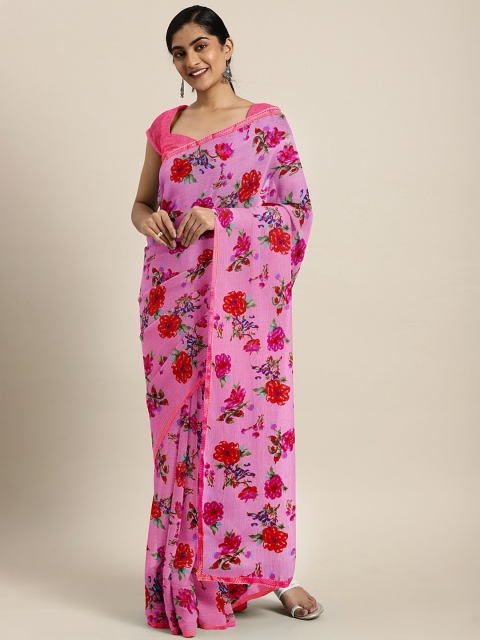 

Triveni Pink & Red Pure Chiffon Printed Saree