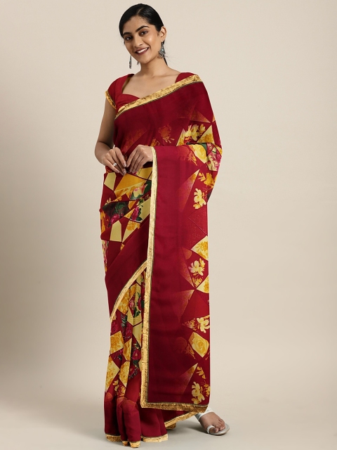

Triveni Red & Yellow Pure Georgette Printed Saree