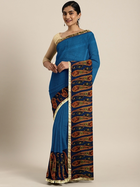 

Triveni Blue Printed Pure Georgette Saree
