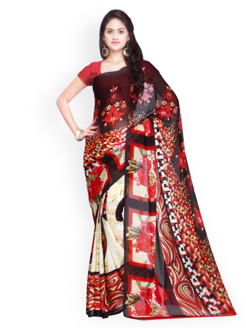 

Ligalz Red & Black Poly Georgette Printed Saree