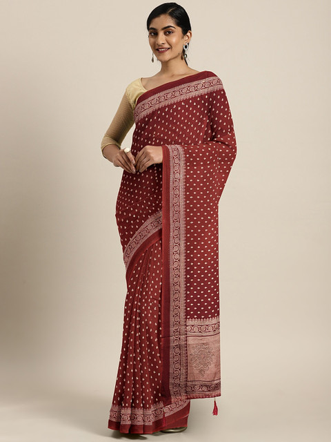 

Triveni Maroon & Beige Pure Chiffon Printed Saree