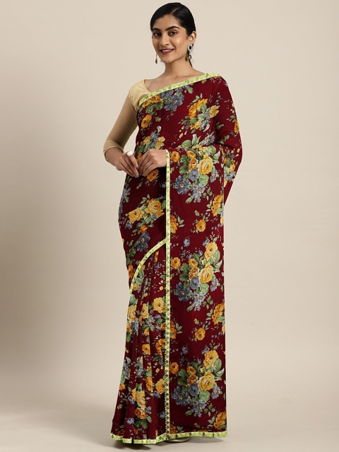 

Triveni Maroon & Mustard Yellow Pure Chiffon Printed Saree
