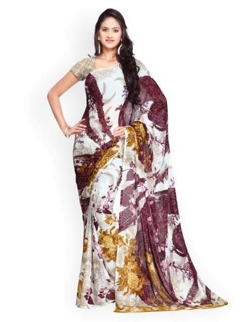 

Ligalz Beige & Maroon Faux Chiffon Printed Saree