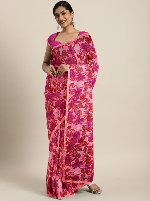 

Triveni Pink & Red Printed Pure Chiffon Saree