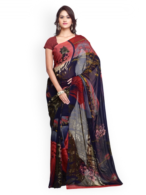 

Ligalz Navy Chiffon Printed Saree, Navy blue