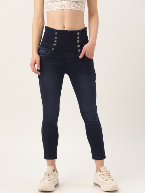 

PARIS HAMILTON Women Navy Blue Skinny Fit High-Rise Clean Look Stretchable Cropped Jeans