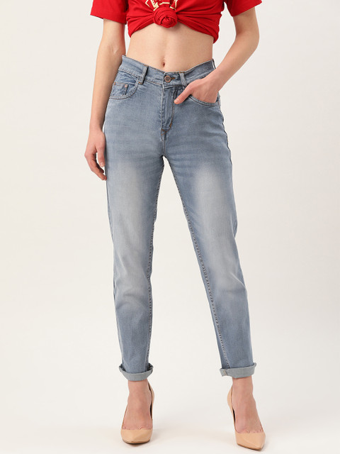

PARIS HAMILTON Women Blue Boyfriend Fit High-Rise Clean Look Stretchable Jeans