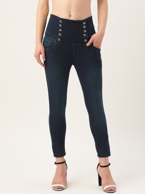 

PARIS HAMILTON Women Navy Blue Skinny Fit High-Rise Cropped Clean Look Stretchable Jeans
