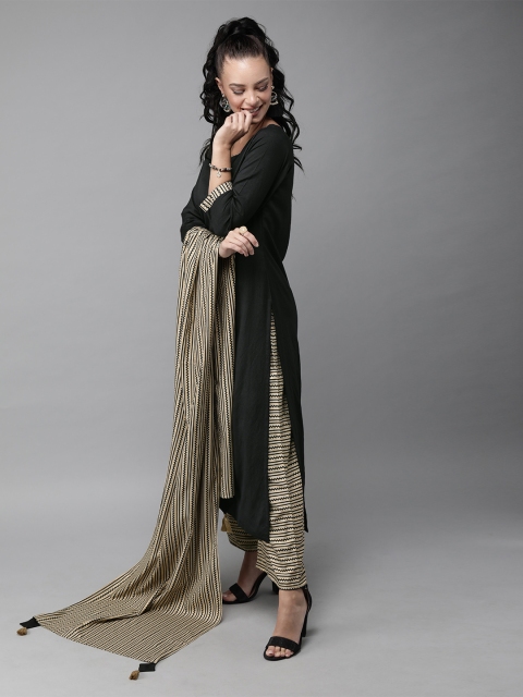 

Indo Era Women Black Solid Kurta with Palazzos & Dupatta