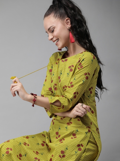 

Indo Era Women Green & Red Printed Kurta with Trousers