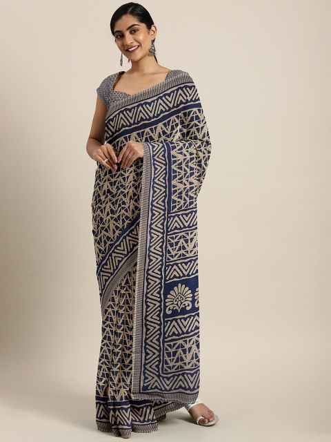 

Pavechas Navy Blue & Beige Poly Georgette Printed Saree