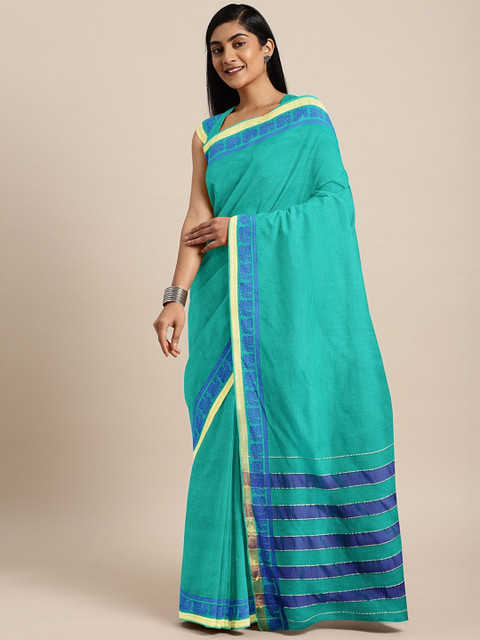 

Pavechas Turquoise Blue Pure Cotton Solid Venkatgiri Saree