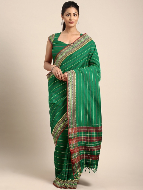 

Pavechas Green & Mustard Yellow Pure Cotton Striped Venkatgiri Saree
