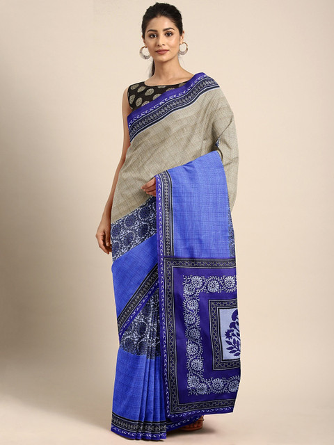 

Pavechas Blue & Beige Polycotton Checked Mangalagiri Saree