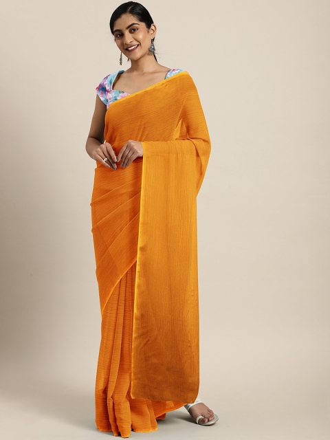 

Pavechas Orange Poly Chiffon Solid Maheshwari Saree