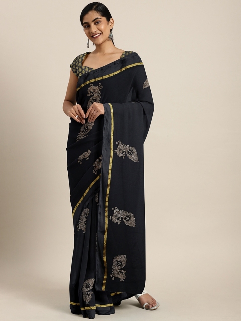 

Pavechas Black Poly Georgette Embellished Uppada Saree