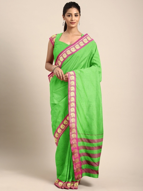 

Pavechas Green Pure Cotton Solid Venkatgiri Saree