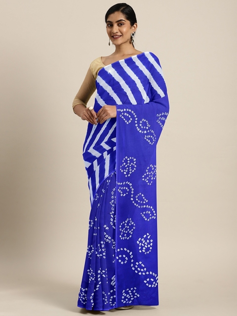 

Pavechas Blue & White Poly Chiffon Striped Leheriya Half & Half Saree