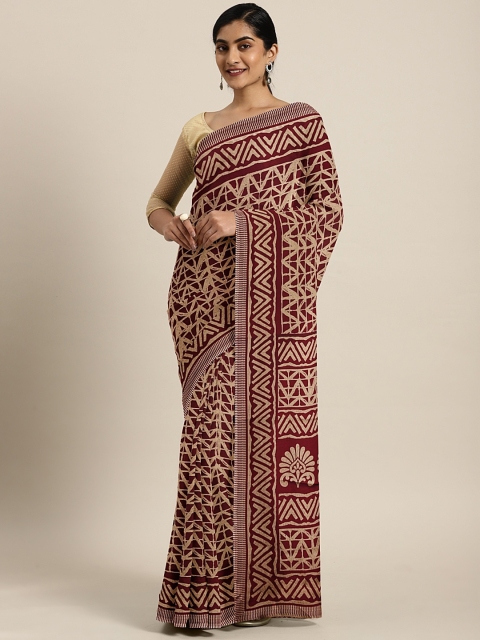 

Pavechas Maroon & Brown Poly Georgette Printed Saree