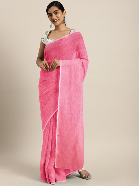 

Pavechas Pink Poly Chiffon Solid Maheshwari Saree