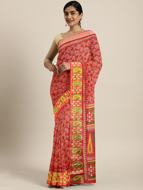 

Pavechas Red & Beige Poly Georgette Printed Bhagalpuri Saree