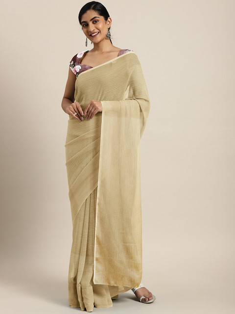 

Pavechas Beige Poly Chiffon Solid Maheshwari Saree