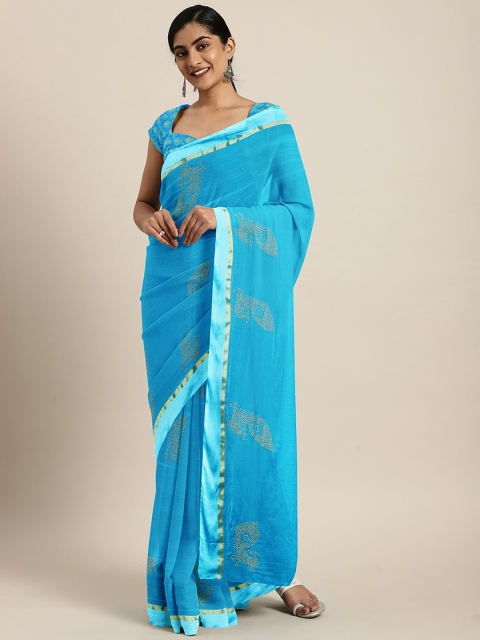 

Pavechas Blue Poly Georgette Embellished Uppada Saree