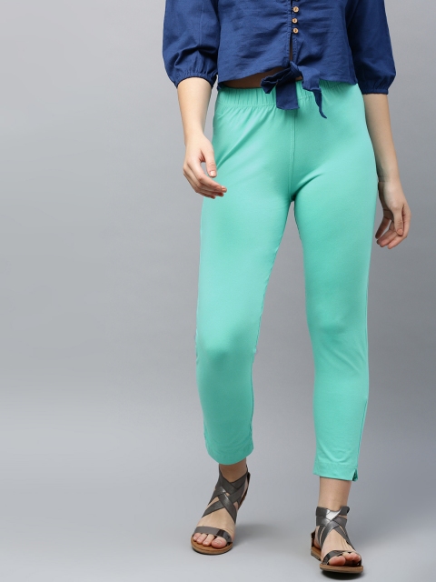 

LYRA Women Sea Green Solid Regular Cropped Trousers