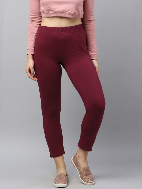 

LYRA Women Maroon Solid Regular Cropped Trousers