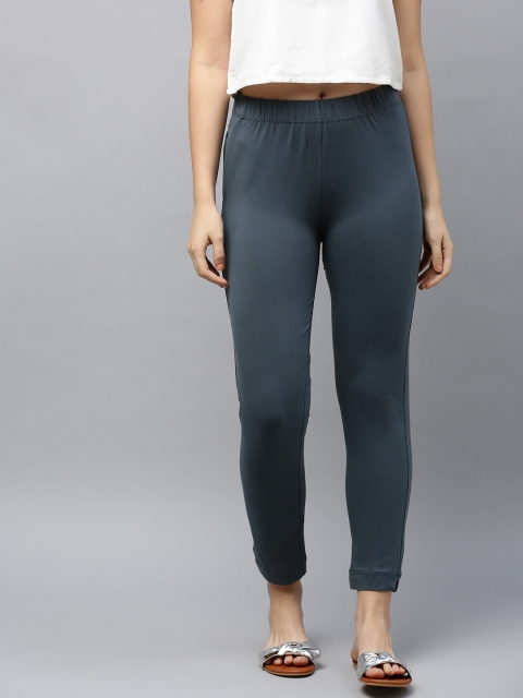 

LYRA Women Charcoal Grey Solid Regular Cropped Trousers