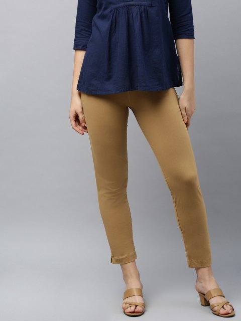 

LYRA Women Khaki Solid Regular Cropped Trousers