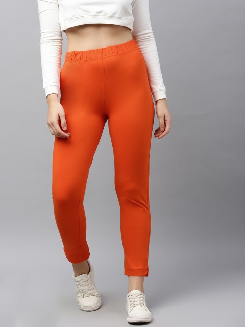 

LYRA Women Orange Solid Regular Cropped Trousers