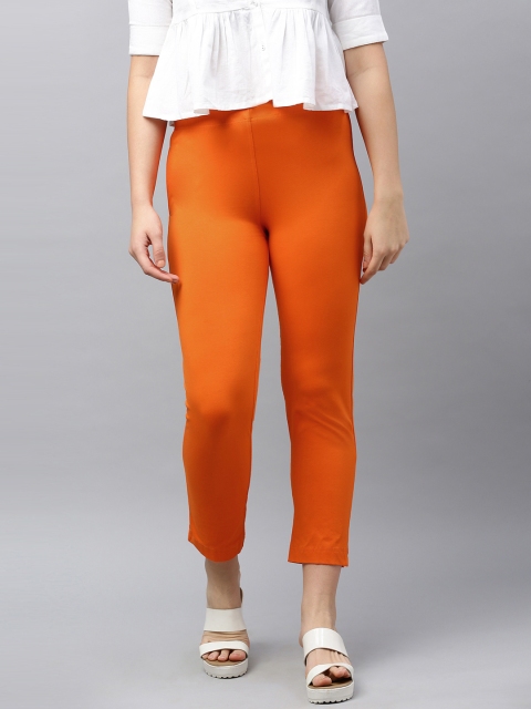 

LYRA Women Orange Solid Regular Cropped Trousers