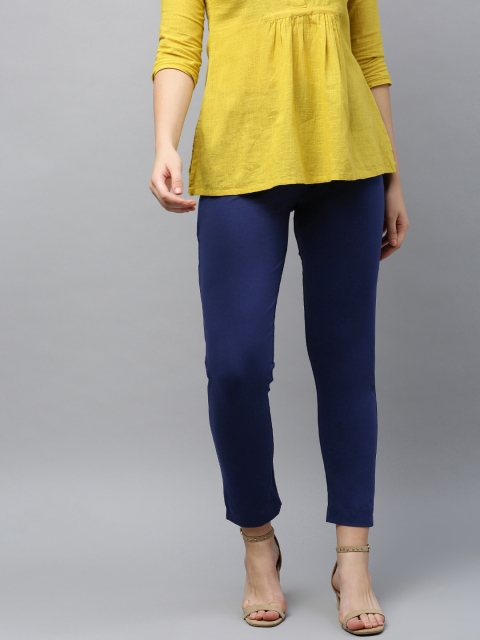 

LYRA Women Navy Blue Solid Regular Cropped Trousers