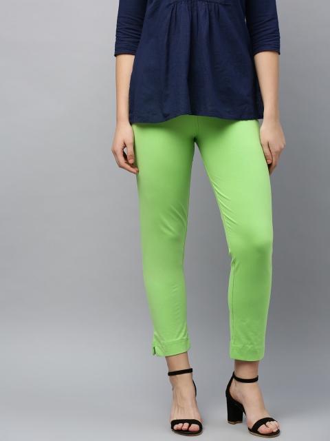 

LYRA Women Lime GreenSolid Regular Cropped Trousers, Lime green