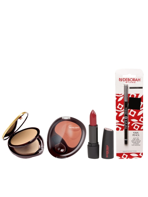 

Deborah Milano Set Of Foundation 03, Blusher 04 & Matte Red Lipstick 05 & Kajal Pencil 104, Beige