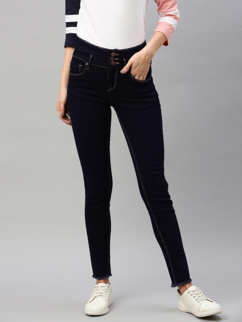 

HERE&NOW Women Blue Skinny Fit High-Rise Clean Look Frayed Hem Stretchable Jeans