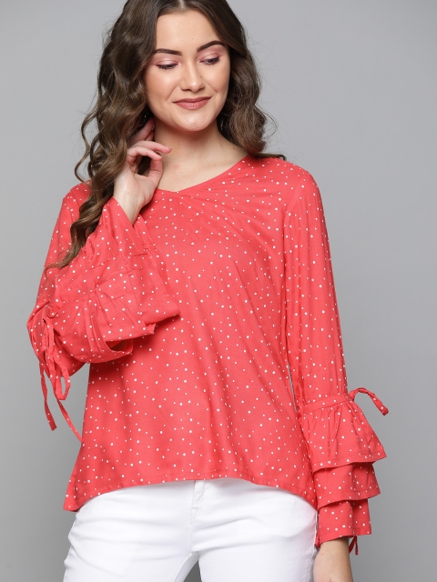 

HERE&NOW Women Coral Pink & White Printed Top