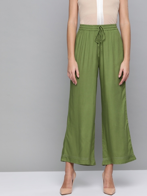 

HERE&NOW Women Olive Green Solid Straight Palazzos