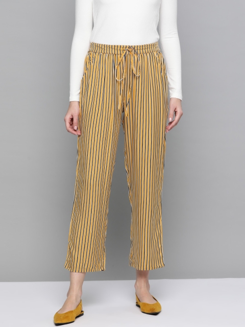 

HERE&NOW Women Mustard Yellow & Black Striped Straight Palazzos