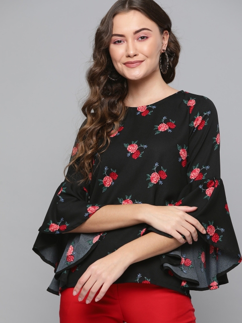 

HERE&NOW Women Black & Red Printed Top