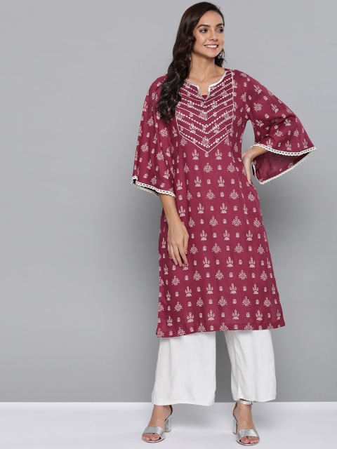 

HERE&NOW Women Pink & Beige Printed Straight Kurta