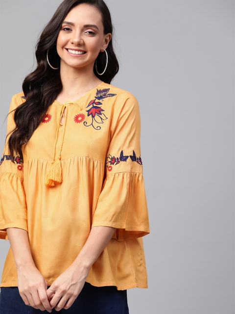 

HERE&NOW Women Mustard Yellow Solid Empire Top