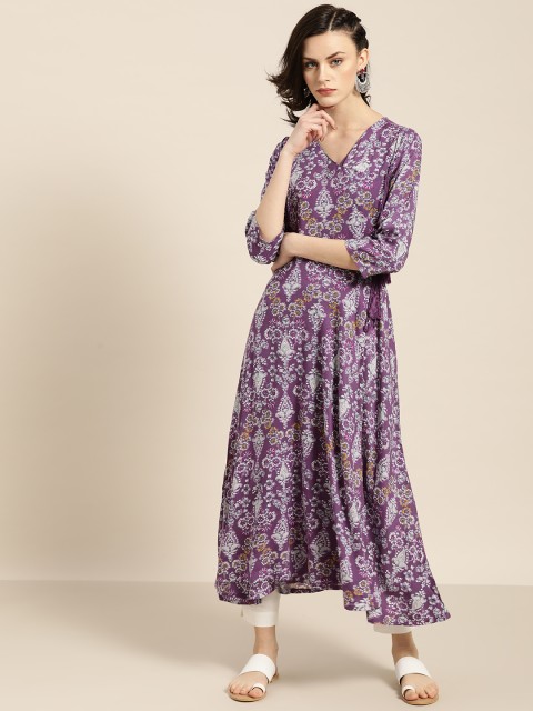 

Moda Rapido Women Purple & White Printed Angrakha Anarkali Kurta
