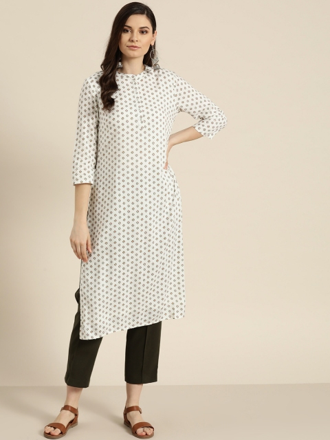 

Moda Rapido Women Off-White & Green Floral Print Straight Kurta