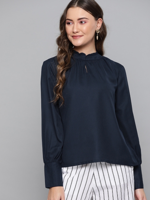 

HERE&NOW Women Navy Blue Solid Top