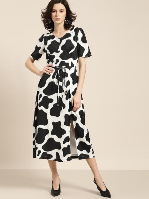

Moda Rapido Women Black Animal Print Midi A-Line Dress