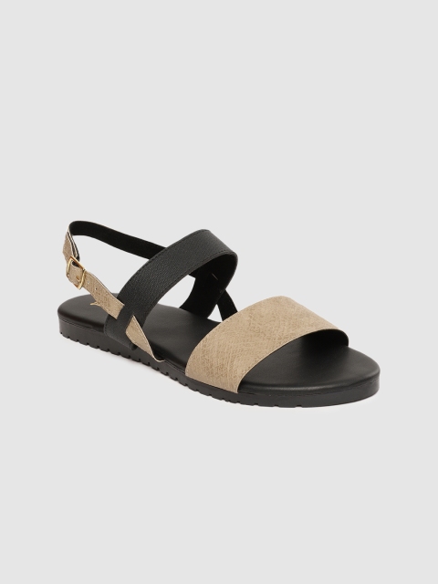 

Roadster Women Beige & Black Colourblocked Open Toe Flats
