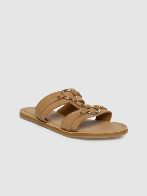 Women Tan Brown Solid Open Toe Flats